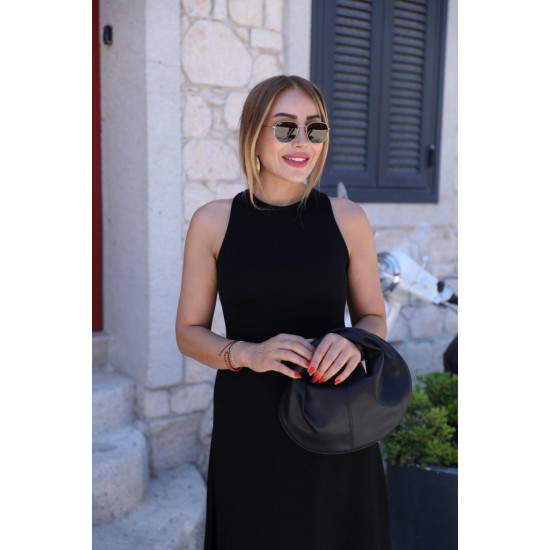 Kadın Omuzlardan Açık Arkadan Toka Detaylı Yırtmaçlı Uzun Viskon Elbise, 31762