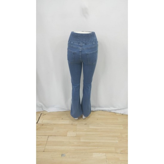 Kadın Yüksek Bel Yanları Lastik önü Düğmeli Kot Pantolon , 31784