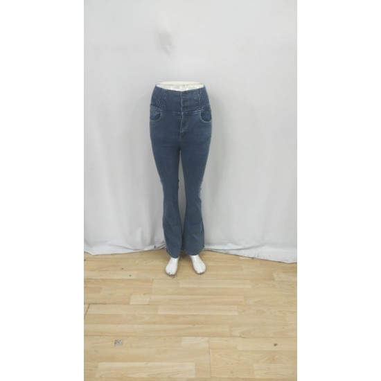 Kadın Yüksek Bel Yanları Lastik önü Düğmeli Kot Pantolon , 31783