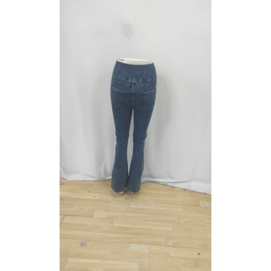 Kadın Yüksek Bel Yanları Lastik önü Düğmeli Kot Pantolon , 31783