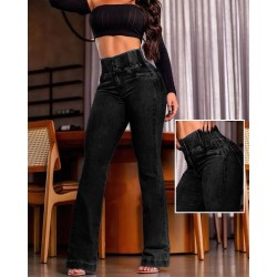 Women' S High-waisted Jeans With Elasticated Sides And Button-down Front. , 31782