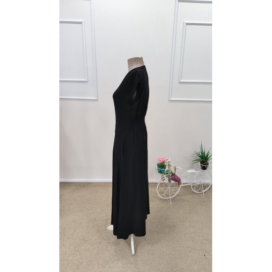 Kadın Kısa Kollu V Yakalı önden Düğmeli Midi Dokuma Viskon Elbise , 31778