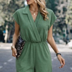 Kadın Kısa Kollu Kruvaze Yakalı Kısa Tulum , 31776