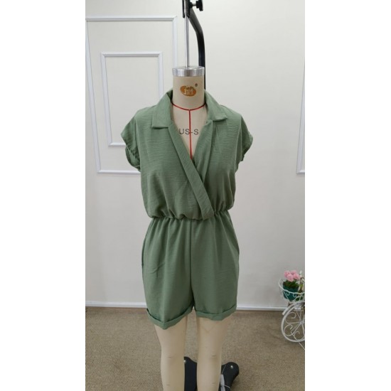 Kadın Kısa Kollu Kruvaze Yakalı Kısa Tulum , 31776