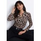 Kadın Uzun Kollu V Hakim Yakalı Leopar Desenli Süprem Bluz, 31796