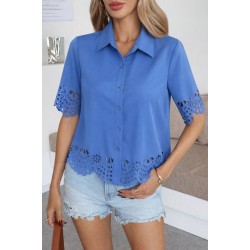 Kadın Kısa Kollu Yakalı önden Düğmeli Dubai Gömlek Bluz, 31795