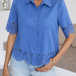 Kadın Kısa Kollu Yakalı önden Düğmeli Dubai Gömlek Bluz, 31795