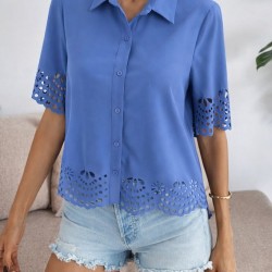 Kadın Kısa Kollu Yakalı önden Düğmeli Dubai Gömlek Bluz, 31795