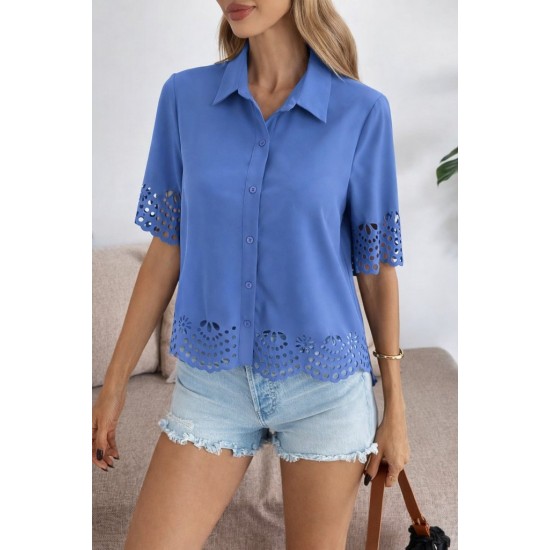 Kadın Kısa Kollu Yakalı önden Düğmeli Dubai Gömlek Bluz, 31795