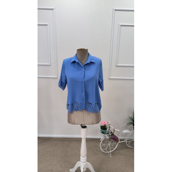 Kadın Kısa Kollu Yakalı önden Düğmeli Dubai Gömlek Bluz, 31795