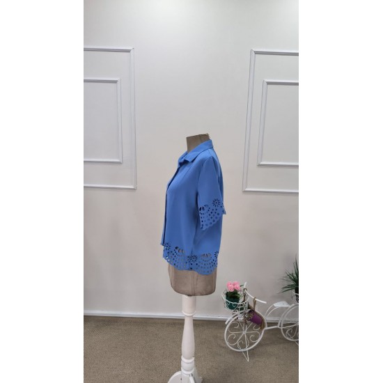 Kadın Kısa Kollu Yakalı önden Düğmeli Dubai Gömlek Bluz, 31795