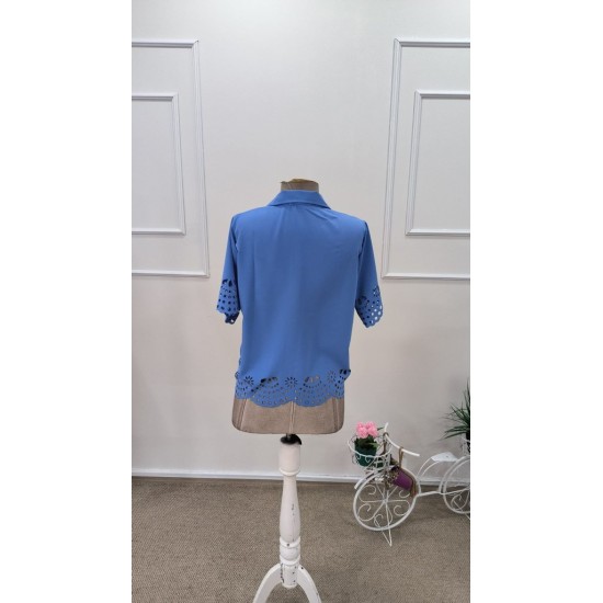 Kadın Kısa Kollu Yakalı önden Düğmeli Dubai Gömlek Bluz, 31795