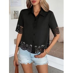 Kadın Kısa Kollu Yakalı önden Düğmeli Dubai Gömlek Bluz, 31793