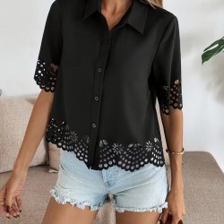 Kadın Kısa Kollu Yakalı önden Düğmeli Dubai Gömlek Bluz, 31793