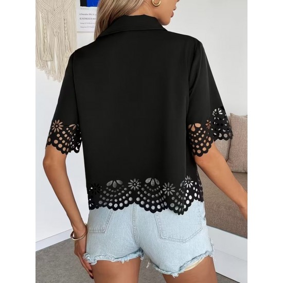 Kadın Kısa Kollu Yakalı önden Düğmeli Dubai Gömlek Bluz, 31793