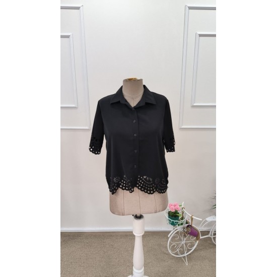 Kadın Kısa Kollu Yakalı önden Düğmeli Dubai Gömlek Bluz, 31793