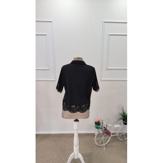 Kadın Kısa Kollu Yakalı önden Düğmeli Dubai Gömlek Bluz, 31793