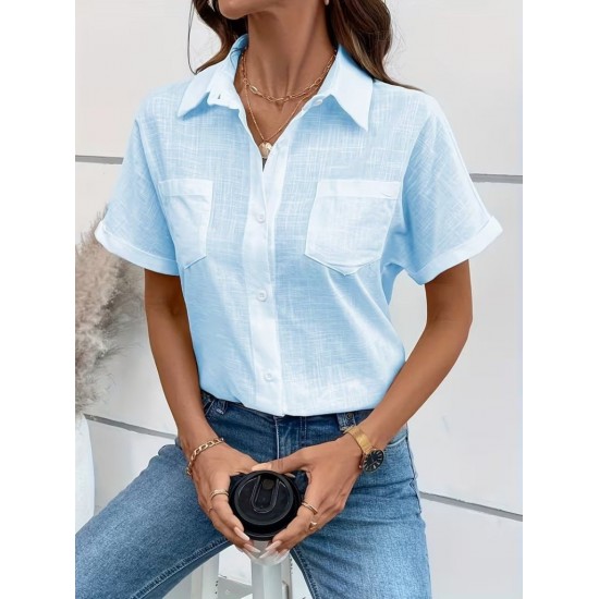 Kadın Kısa Kollu Yakalı önden Düğmeli Gömlek, 31792