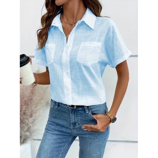 Kadın Kısa Kollu Yakalı önden Düğmeli Gömlek, 31792