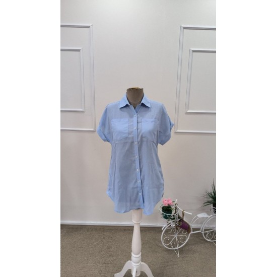 Kadın Kısa Kollu Yakalı önden Düğmeli Gömlek, 31792