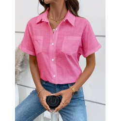 Kadın Kısa Kollu Yakalı önden Düğmeli Gömlek, 31791