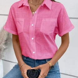 Kadın Kısa Kollu Yakalı önden Düğmeli Gömlek, 31791