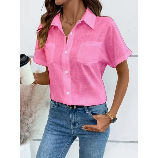 Kadın Kısa Kollu Yakalı önden Düğmeli Gömlek, 31791