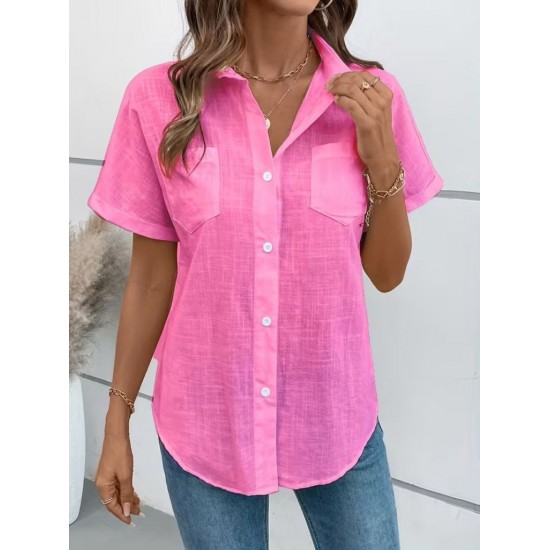 Kadın Kısa Kollu Yakalı önden Düğmeli Gömlek, 31791