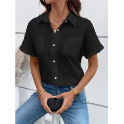 Kadın Kısa Kollu Yakalı önden Düğmeli Gömlek, 31789