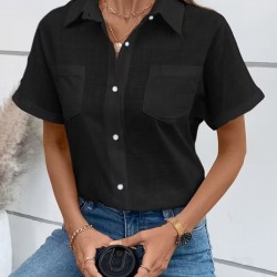 Kadın Kısa Kollu Yakalı önden Düğmeli Gömlek, 31789