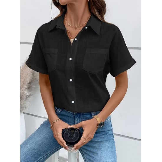 Kadın Kısa Kollu Yakalı önden Düğmeli Gömlek, 31789