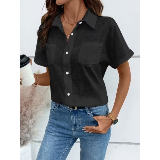 Kadın Kısa Kollu Yakalı önden Düğmeli Gömlek, 31789