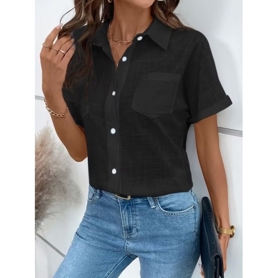 Kadın Kısa Kollu Yakalı önden Düğmeli Gömlek, 31789