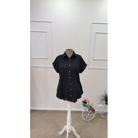 Kadın Kısa Kollu Yakalı önden Düğmeli Gömlek, 31789