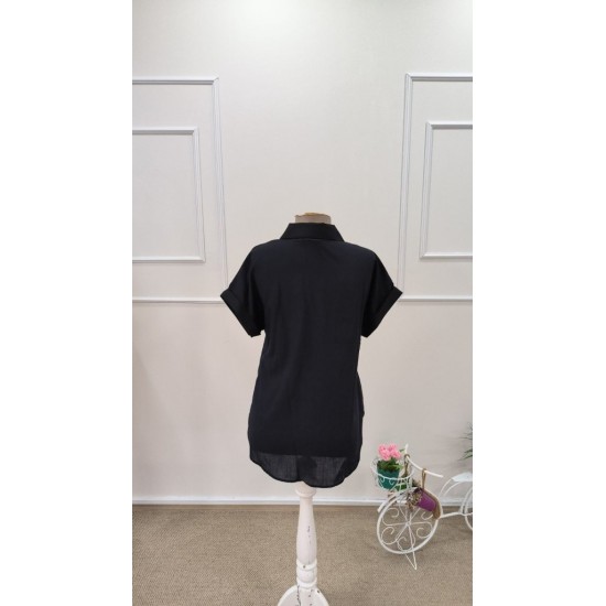 Kadın Kısa Kollu Yakalı önden Düğmeli Gömlek, 31789