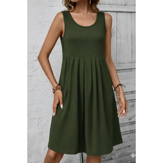 Kadın Askılı Yuvarlak Yakalı önden Pileli Kısa Aerobin Elbise , 31788