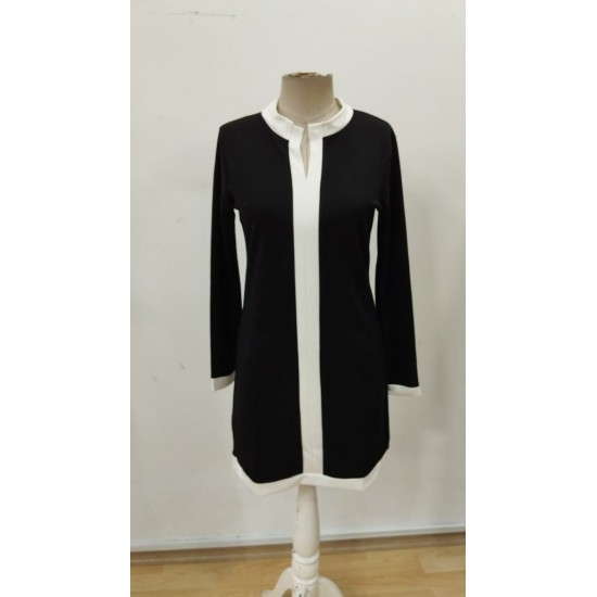 Kadın Uzun Kollu Yuvarlak V Yakalı şerit Detaylı Modal Mini Elbise , 31798