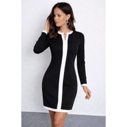Women' S Long-sleeved Round V-neck Modal Mini Dress With Ribbon Detail , 31798