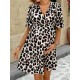 Kadın Kısa Kollu Kruvaze Yakalı Leopar Desenli Mini Süprem Elbise , 31810