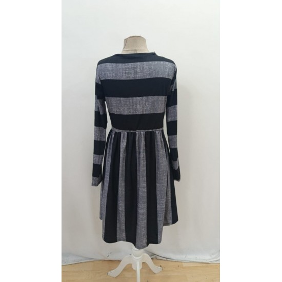 Kadın Uzun Kollu Bisiklet Yaka çizgili Desen Detaylı Süprem Mini Elbise , 31808