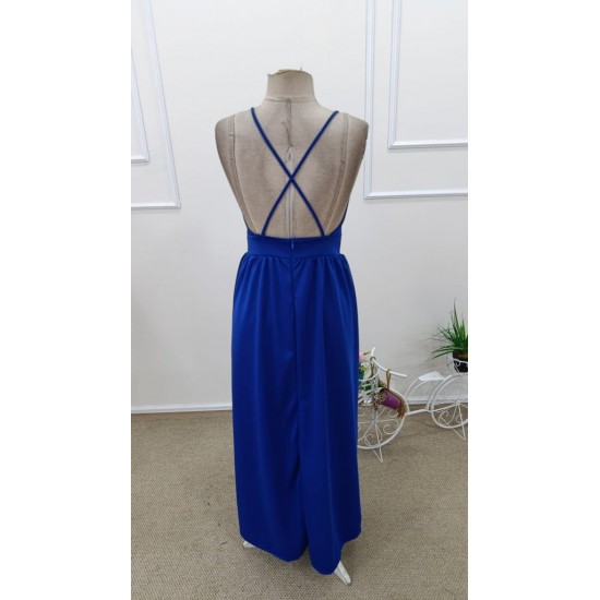 Kadın Ip Askılı Kruvazeli Yırtmaç Detaylı Yerli Krep Uzun Elbise , 31807