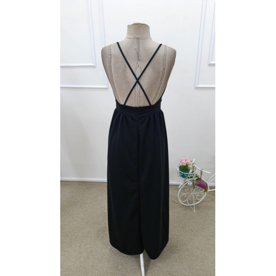 Kadın Ip Askılı Kruvazeli Yırtmaç Detaylı Yerli Krep Uzun Elbise , 31806