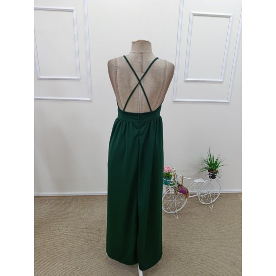 Kadın Ip Askılı Kruvazeli Yırtmaç Detaylı Yerli Krep Uzun Elbise , 31805