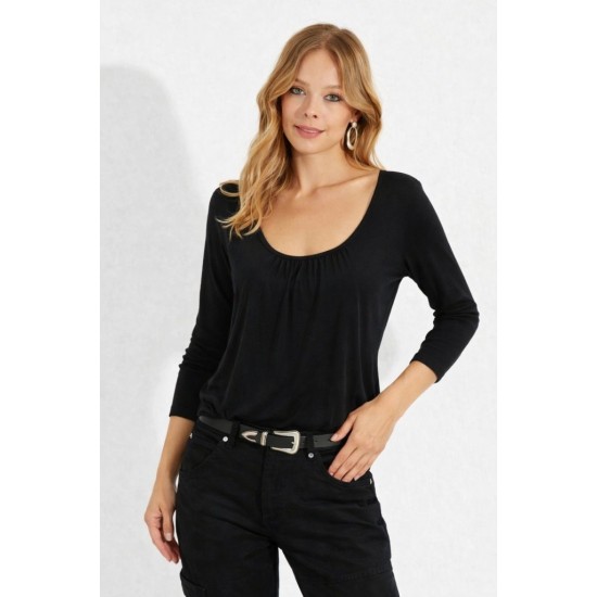 Kadın Uzun Kollu Yuvarlak Yakalı Viskon Bluz , 31800