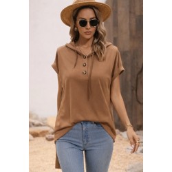 Kadın Kısa Kollu Kapşonlu Bağcıklı Vizon Viskon Bluz , 31818 Kadın Kısa Kollu Kapşonlu Bağcıklı Vizon Viskon Bluz , 31818