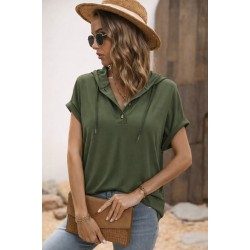 Kadın Kısa Kollu Kapşonlu Bağcıklı Viskon Bluz , 31817