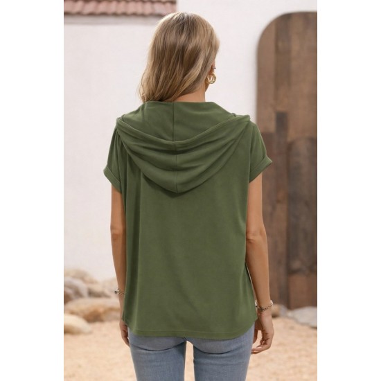 Kadın Kısa Kollu Kapşonlu Bağcıklı Viskon Bluz , 31817