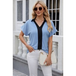 Kadın Kısa Kollu V Yakalı önden şerit Detaylı Sandy Bluz , 31815