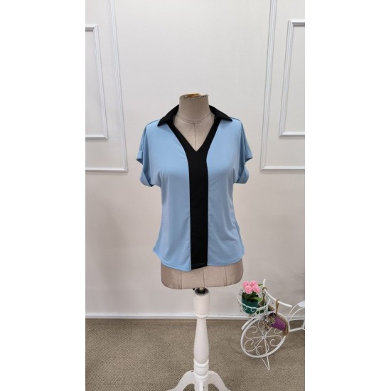 Kadın Kısa Kollu V Yakalı önden şerit Detaylı Sandy Bluz , 31815