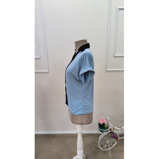 Kadın Kısa Kollu V Yakalı önden şerit Detaylı Sandy Bluz , 31815